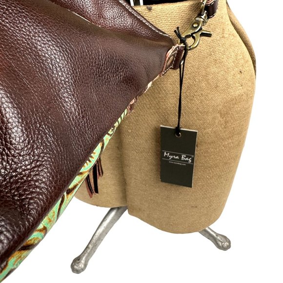 Myra Bag Crossbody Delphine Canvas Hairon Bag Embossed Western Boho Leather Med. - Picture 6 of 8
